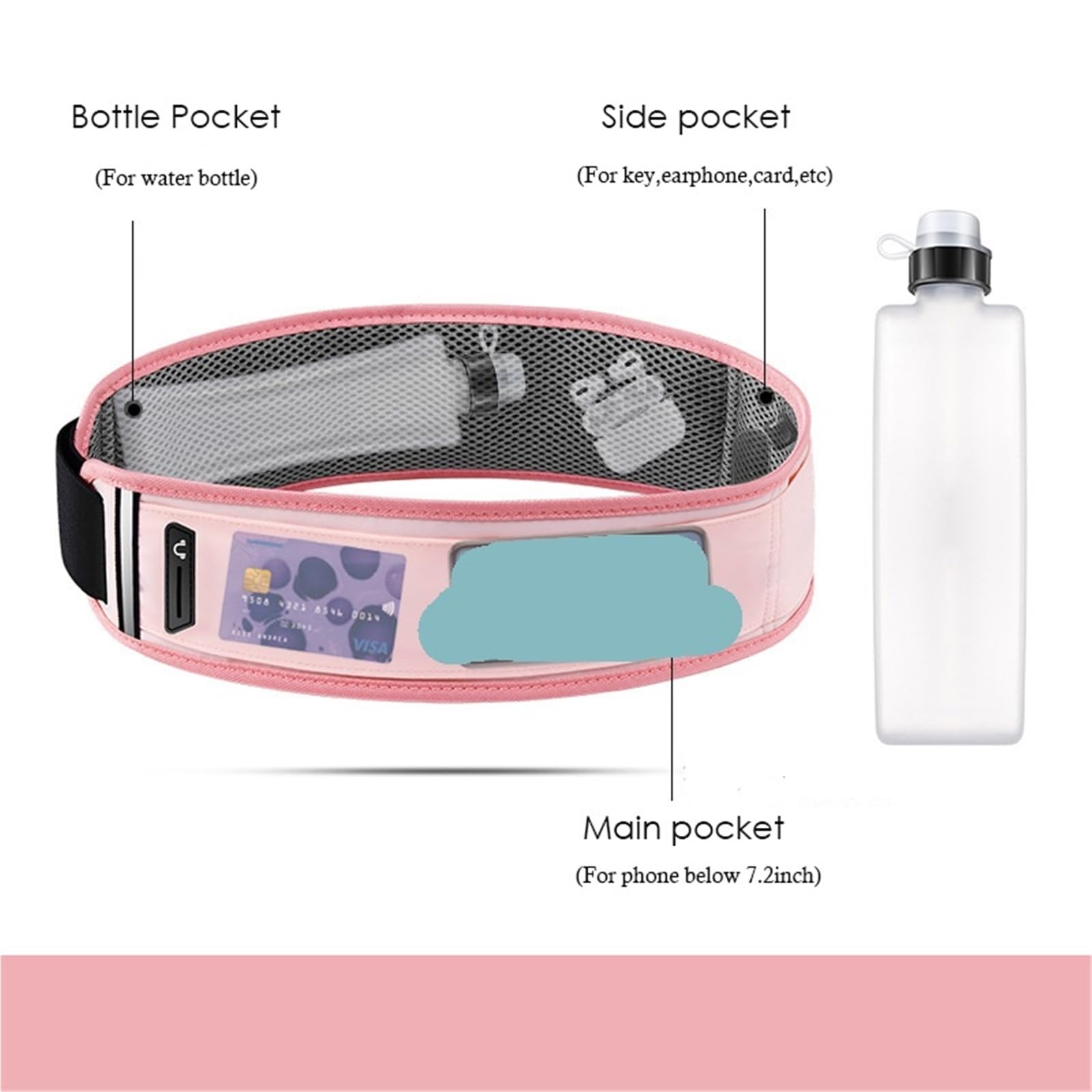 Riñonera for Correr con Botella de Agua, Bolsa for teléfono Deportivo, riñonera Invisible for Hombre y Mujer, Verano for Gimnasio, Fitness maratón para Trotar(Only Grey Bag,L)
