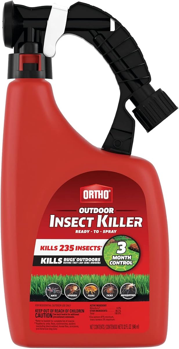Mata insectos para exteriores listo para rociar, 32 fl. onz. | Jardín y paisajes, funciona con hormigas, arañas, pulgas y garrapatas incluidas en la lista
