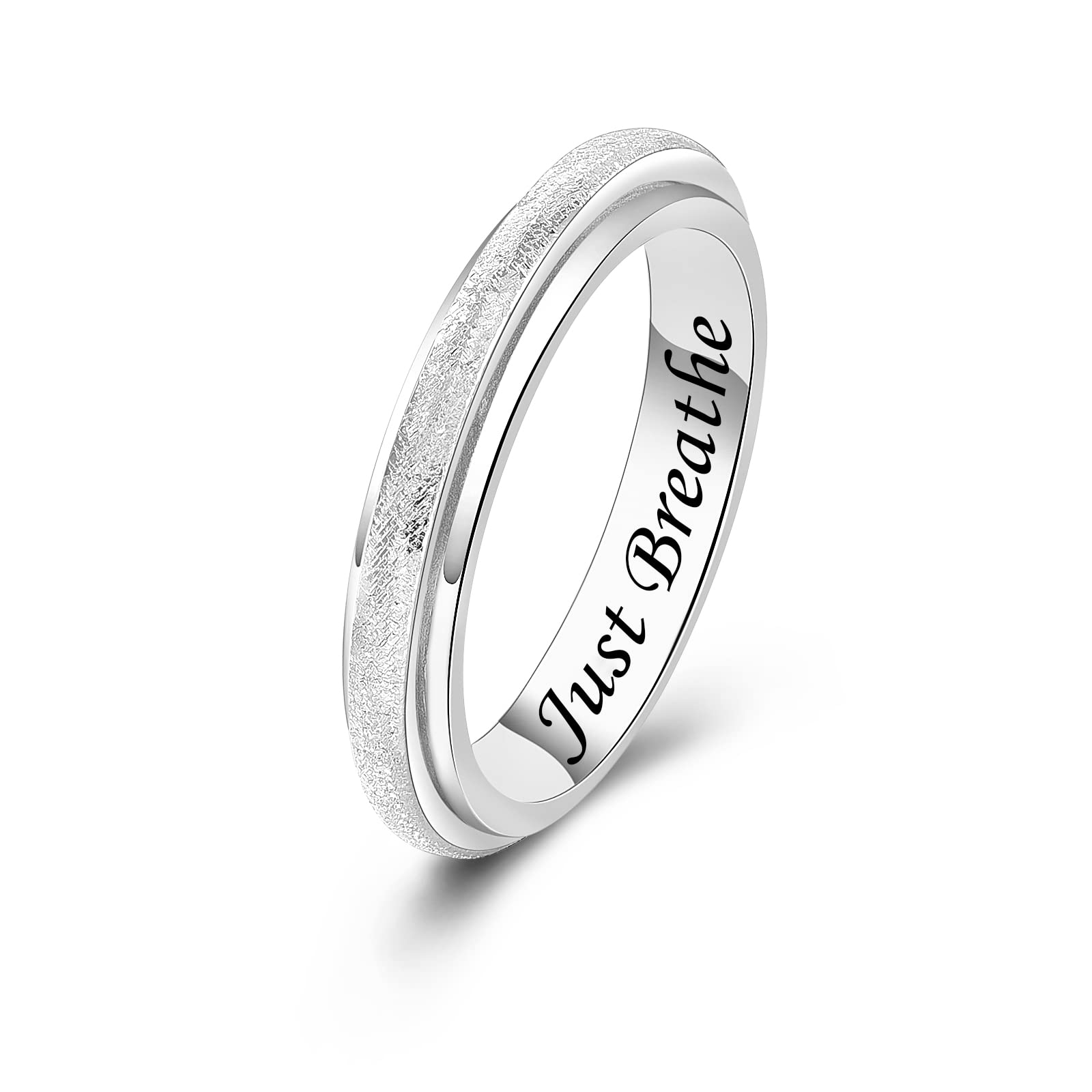 Teioa Spinner Fidget Rings Sterling Silver Anti Anxiety Rings Worry Relieving Boredom ADHD Autism Band Rings for Women Men?just breathe #9?