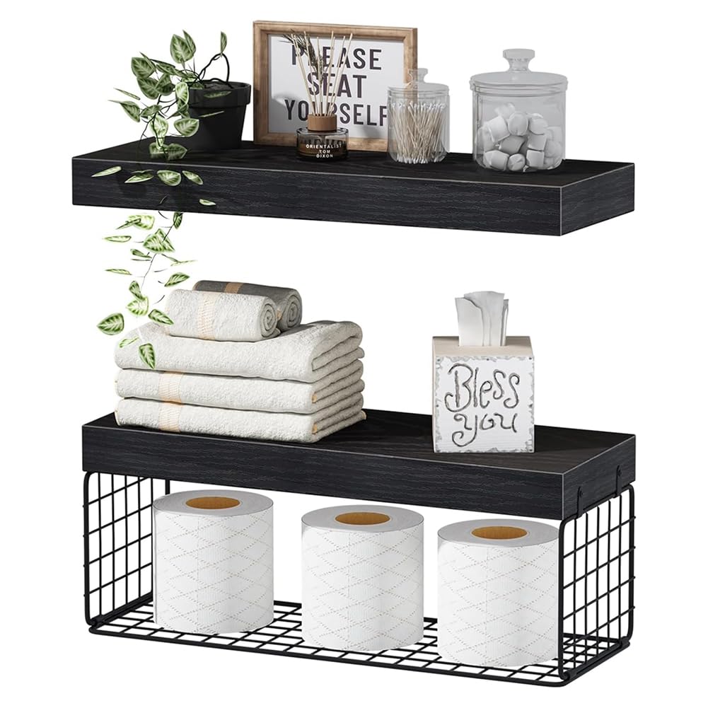 CTRLZS Bathroom Shelves over Toilet-16 Inch Wall-Mounted Floating Shelves Toilet Paper Storage Small Farmhouse Decor Shelf