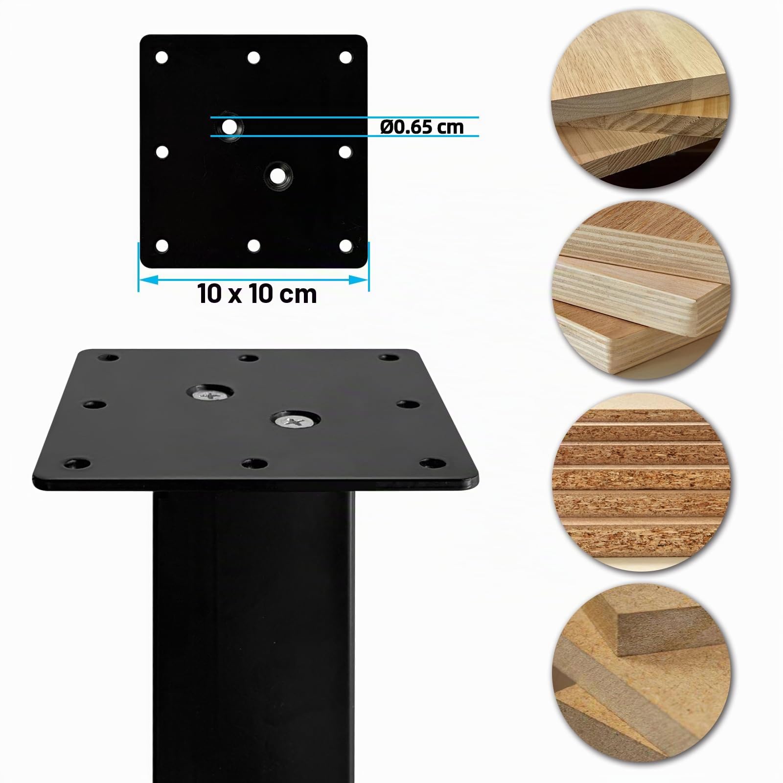 Jahof Patas para Mesa Regulables 70cm, Pies para Muebles Ajustables, Calibre 50x50mm, Juego de Piernas de Acero con Tornillos para Escritorio, Encimera (4 Piezas, Negro)