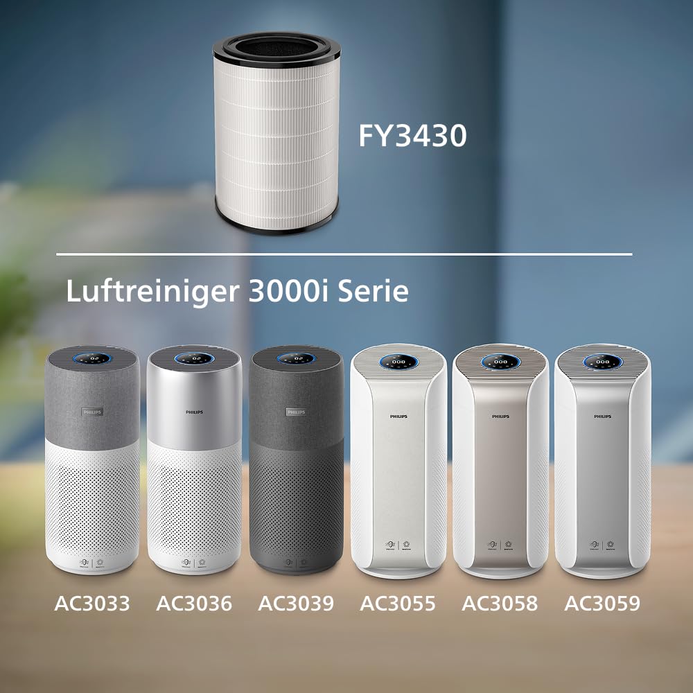 Philips Original Ersatzfilter für Luftreiniger der 3000i Serie, AC3033, AC3036, AC3039, AC3055, AC3058, AC3059, HEPA NanoProtect + Aktivkohle, 36 Monate Lebensdauer (FY3430/30)