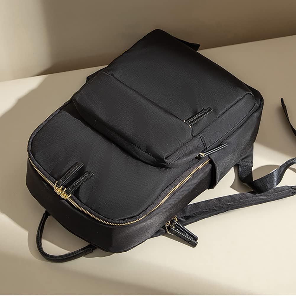 Mn&Sue Nylon Backpack Purse for Women Lightweight Travel Bag Fashion Design Ladies Shoulder Purse Casual Daypack Shoulder Bag (#A Black)