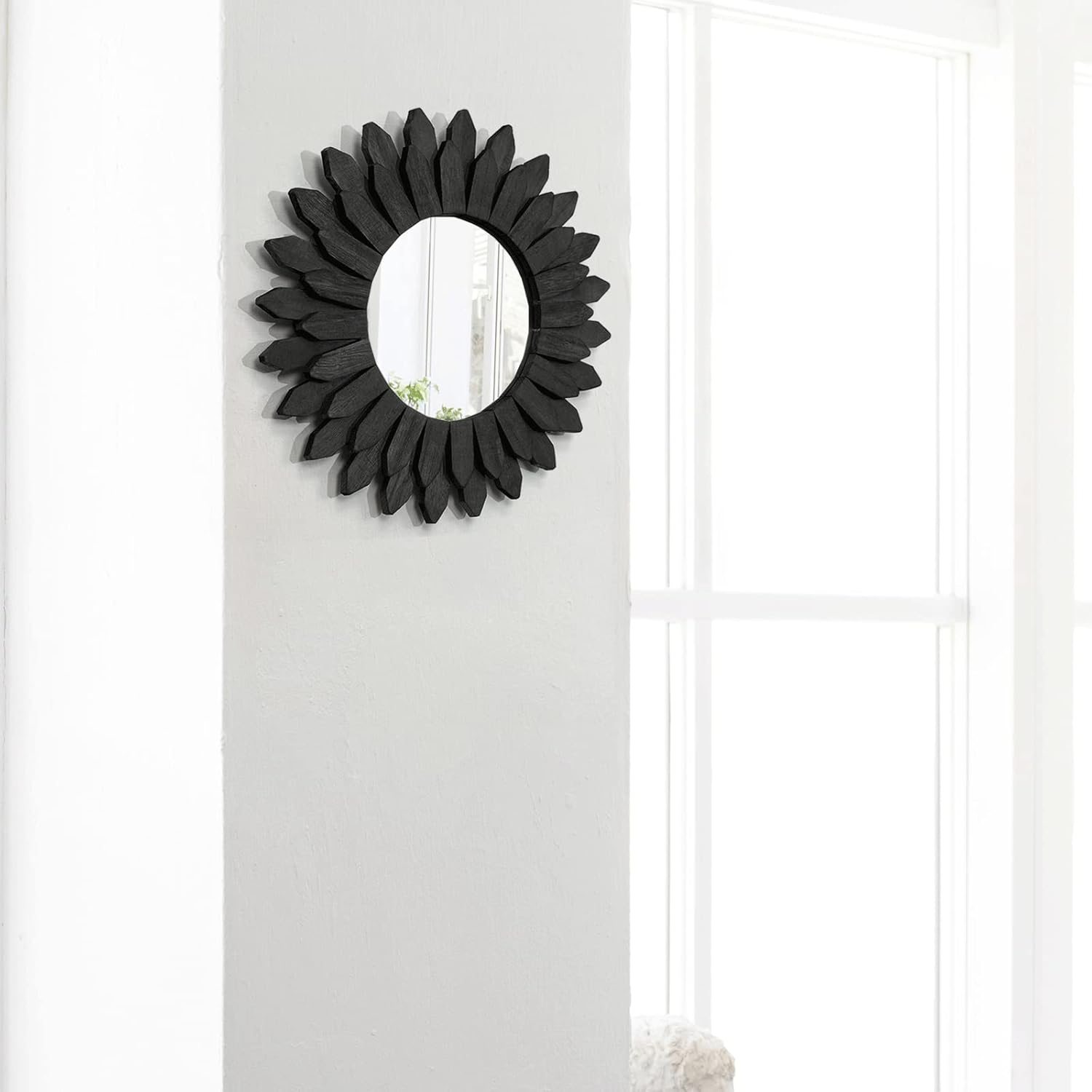 Honiway Black Wall Decor Wall Mirror 12 inch Boho Wall Decor Wood Decorative Mirror for Room Decor Home Decor for Bedroom Living Room Bathroom Kitchen Black