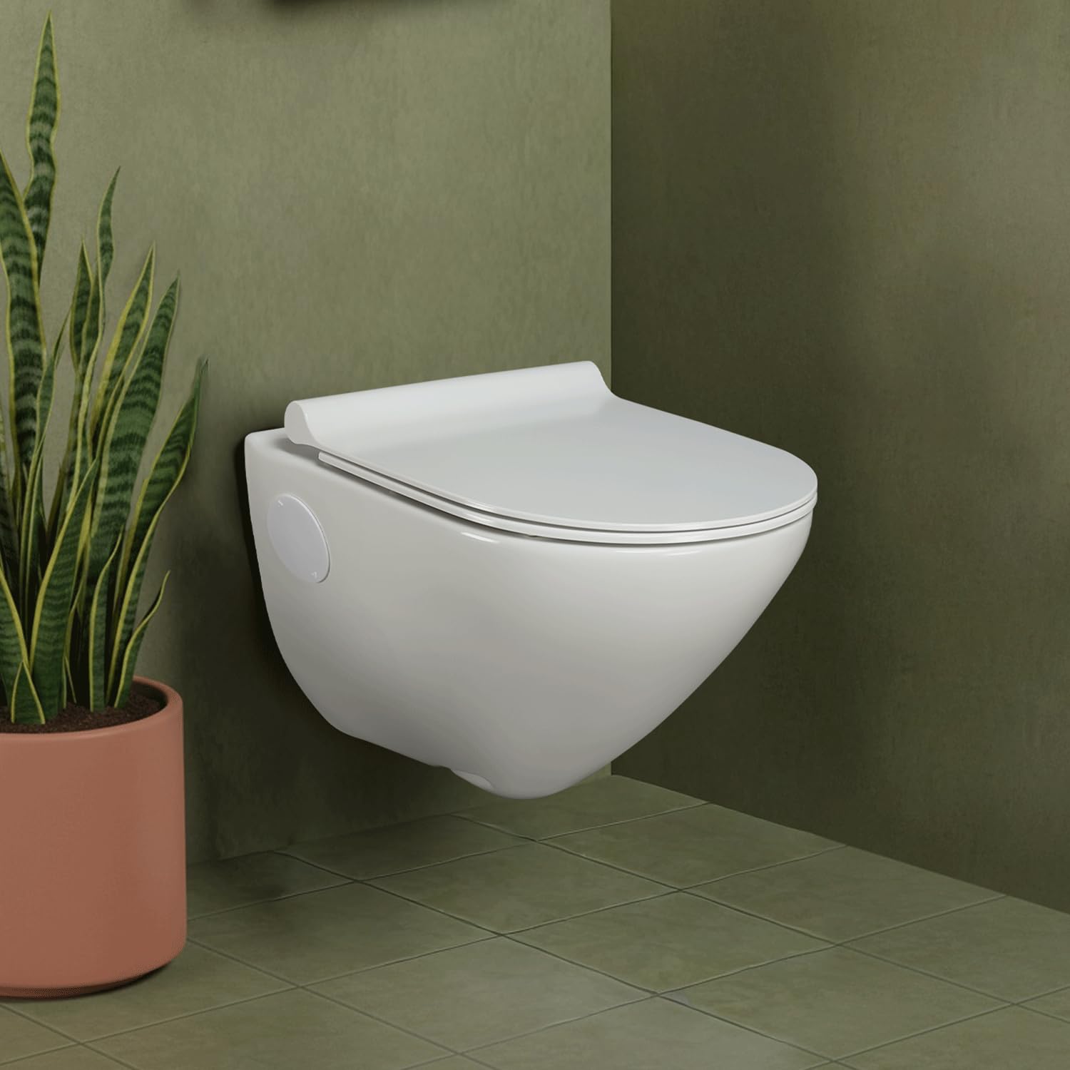 Hindware Italian Collection Elegance Aura Commode for Bathroom | P-225 Trap | Made of Ceramic | 12-year Manufacturer Warranty | Rimless Design | Duroplast/UF Seat Cover | Soft Close | Wall Mount-image-8