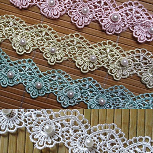 5 Yard Pearl Beaded Floral Heart Venice Lace Edge Trim Ribbon 3Cm Vintage Style Edging Trimmings Fabric Embroidered Applique Sewing Craft Wedding Bridal Dress Party Home Diy Decoration(Off White) #TOP5