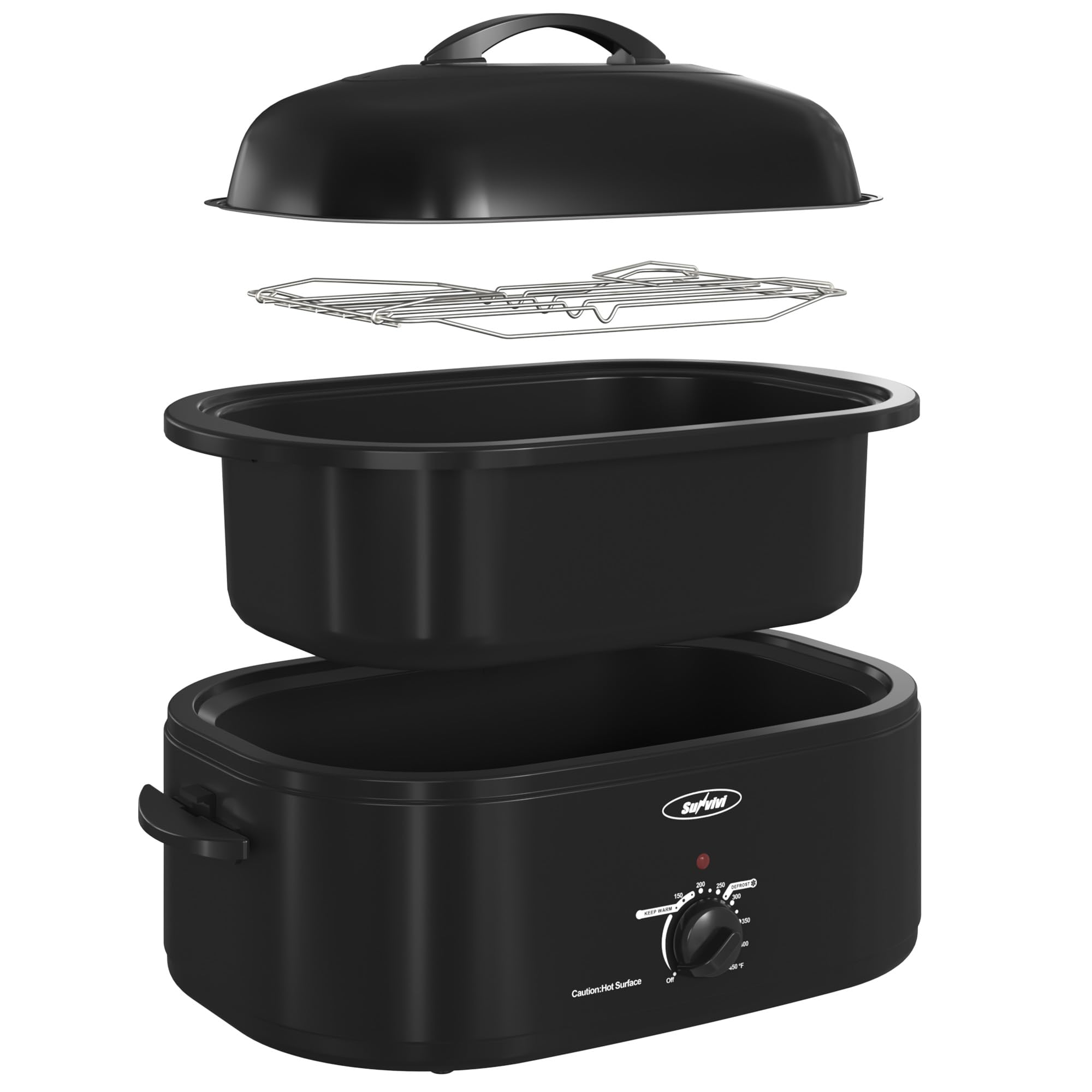Sunvivi 18-Quart Roaster Oven with Self-Basting Lid, Electric Turkey Roaster Oven with Removable Pan and Rack, Stainless Steel, Black