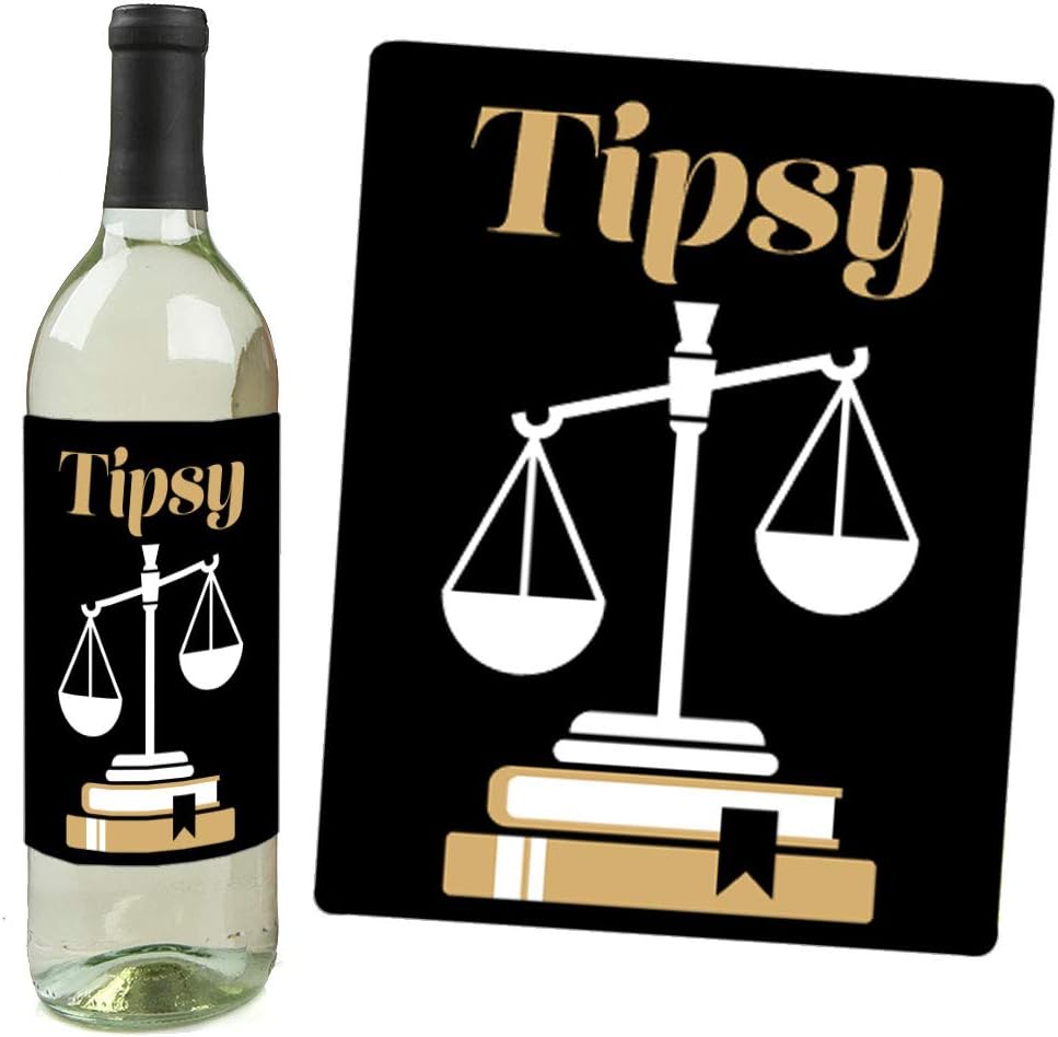 Big Dot of Happiness Law School Grad - Wine Bottle Labels, Custom Sticker, Future Lawyer Graduation Party Decorations for Women & Men, Law Graduate Celebration Supplies - Set of 4
