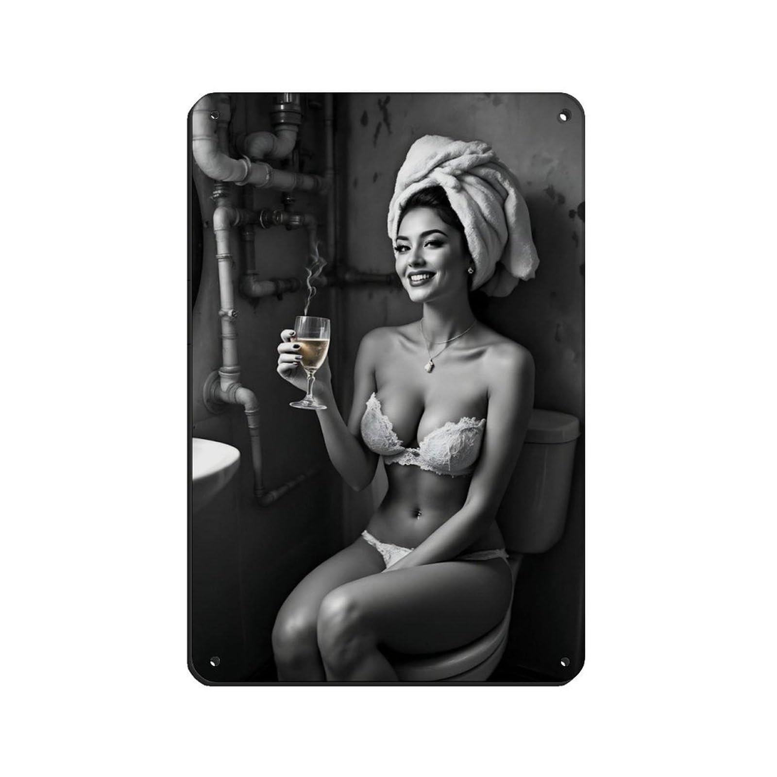 Sensual Woman Wine Lover Poster Tin Sign Vintage Metal Pub Club Cafe Bar Home Wall Art Decoration Poster Retro 8x12inch(20x30cm)