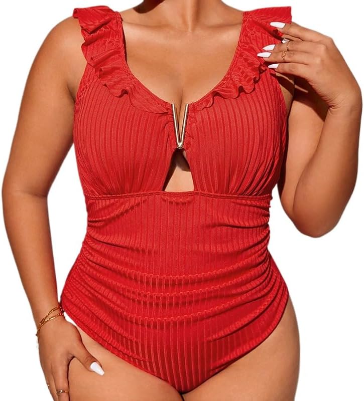 Midnight Velvet One Piece Swimsuits for Women, Ruched V-Neck, Zipper, Bodycon Dresses, Black, Size XL PQ23171