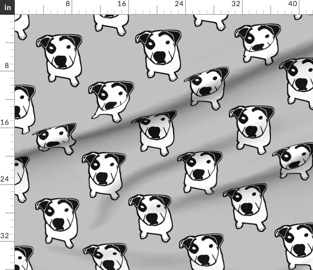 Spoonflower Fabric - Bull Bone Graphic Bulldog Pitbull Bully Breed Black White Gray Dog Printed on Petal Signature Cotton Fabric by The Yard - Sewing Quilting Apparel Crafts Decor