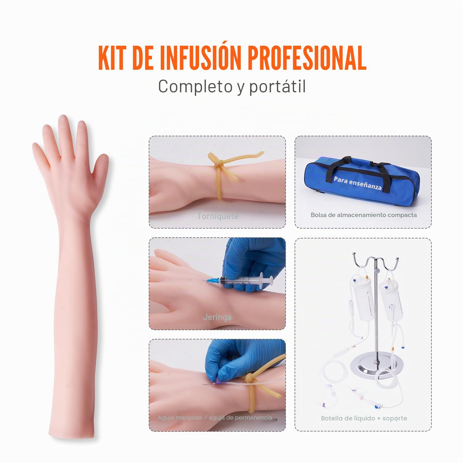 VEVOR Brazo de entrenamiento de infusión IV de PVC, brazo de entrenamiento de alta simulación con bolsa de transporte, brazo de práctica de venopunción para estudiantes y escuelas de enfermeras