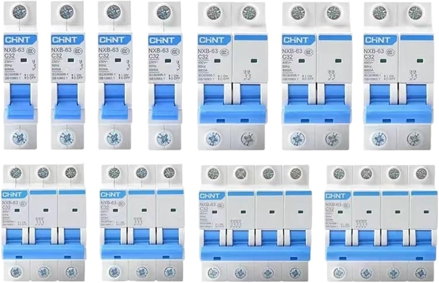 1pcs MCB NXB-63 Miniature Circuit Breaker 1P 2P 3P 4P AC 230/400V DIN Rail Mounting Miniature Household Air Switch(Compatible,40A)