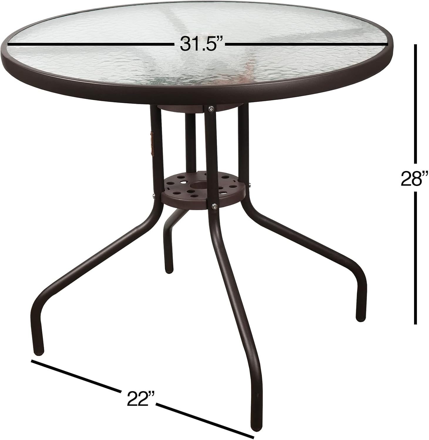 Garden Elements Outdoor Patio Furniture, Round Dining Table, Steel Base and Rim with Water-Wave Glass Top, Brown, 31.5"