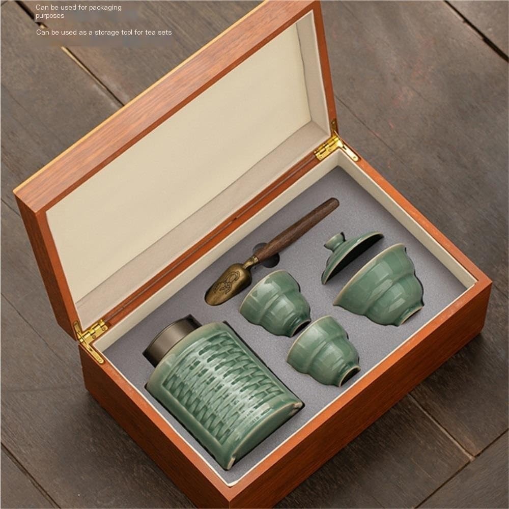 Tarros de Té Jarra de almacenamiento for té suelta de cerámica, contenedor for té, juego de té chino con taza de té, cuchara, tarro de almacenamiento for té, caja de regalo Recipientes para Guardar Té