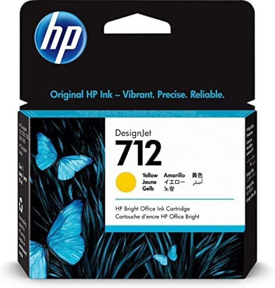 HP 712 Yellow 29-ml Genuine Ink Cartridge (3ED69A) for DesignJet T650, T630, T230, T210 & Studio Plotter Printers