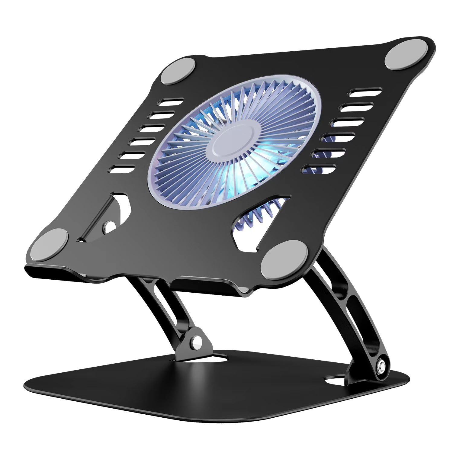 ノートパソコン冷却スタンド 大風量冷却ファン搭載 折りたたみ式 角度・高さを無段階調整 高強度アルミ合金 耐荷重10kg 16インチノートパソコン対応 滑り止めパッド付き (グレーブラック, 15インチまで)