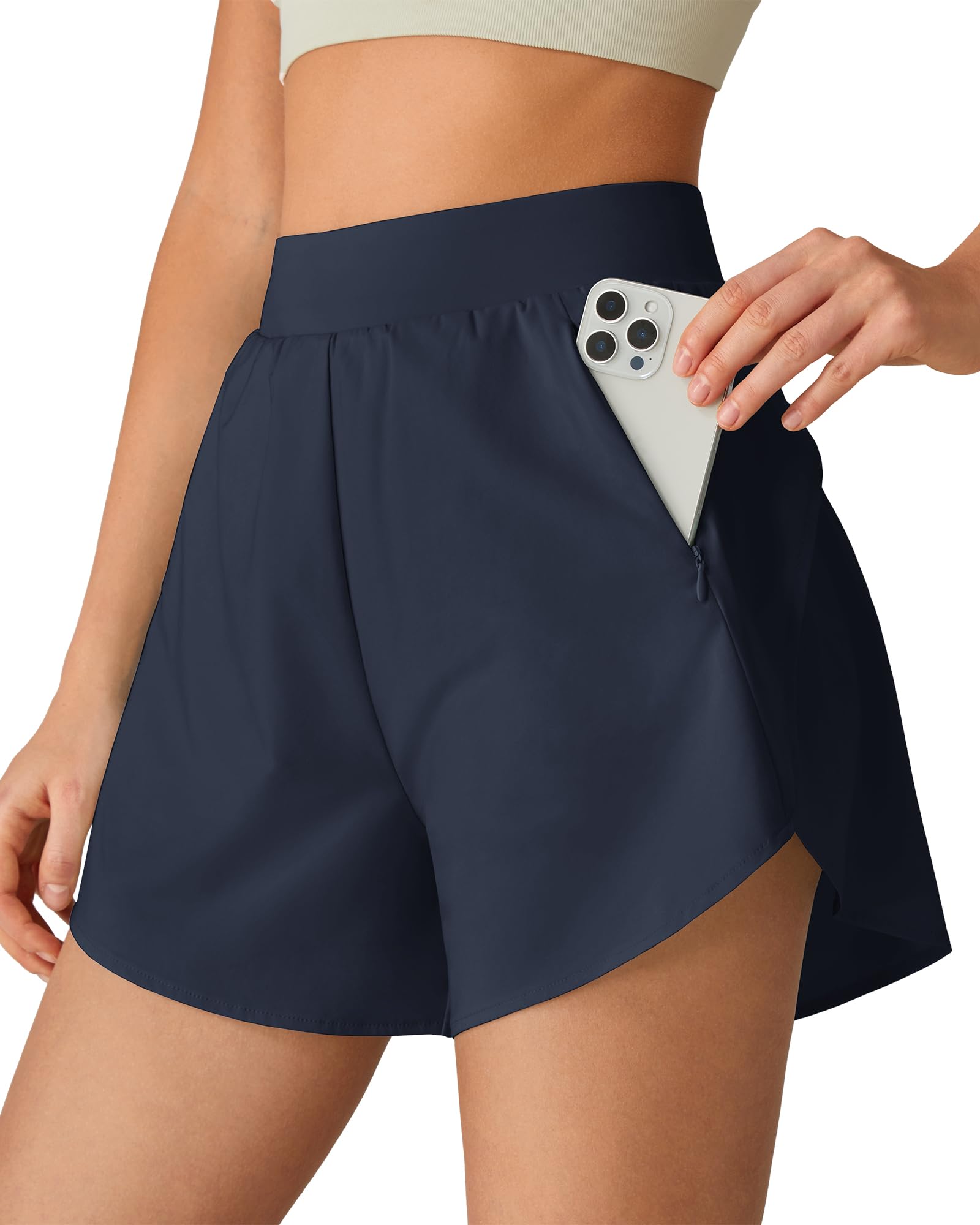 G4Free Chillwhisp - Pantaloncini da allenamento da donna, 6,3 cm, con elastico in vita e tasche con cerniera, per corsa, casual, estate