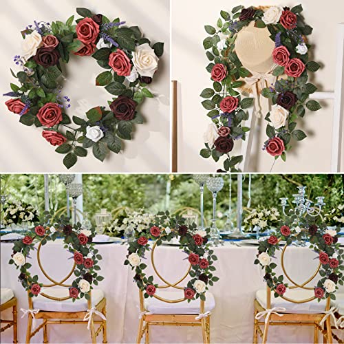 Garisey 5FT Artificial Rose Flower Burgundy Fake Floral Garland for Wedding Ceremony Backdrop Arch Flowers Table Centerpieces Decorations - Image 3