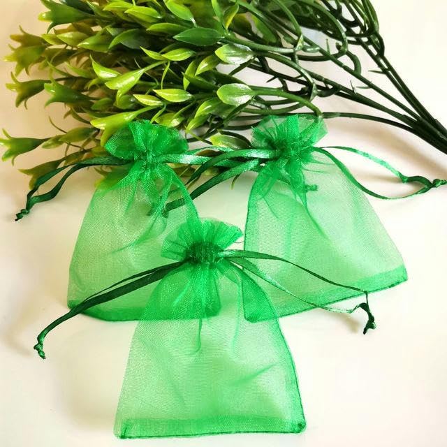 1000pcs / lot 7x9 9x12 10x15cm Sacs-cadeaux en organza transparent Pochettes à bijoux Sacs d'emballage à cordon de serrage Sac-cadeau cadeau d'anniversaire de mariage de Noël-Vert d'herbe-9x12cm