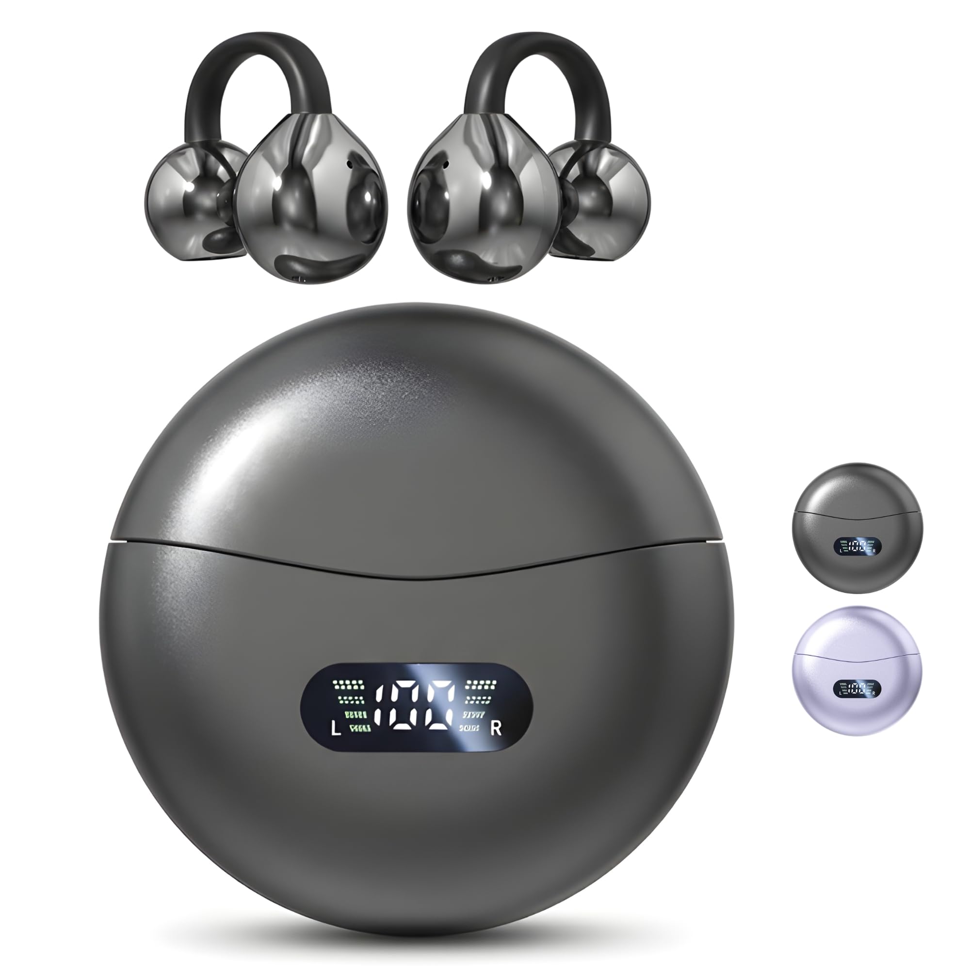Clip On Earbuds Wireless Bluetooth Headphones with Charging Case & LED Display – Open Ear Clip Earbuds, Waterproof Sports Earphones, Ear Cuff Style Fitness Headphones for Running (Black)-image-33