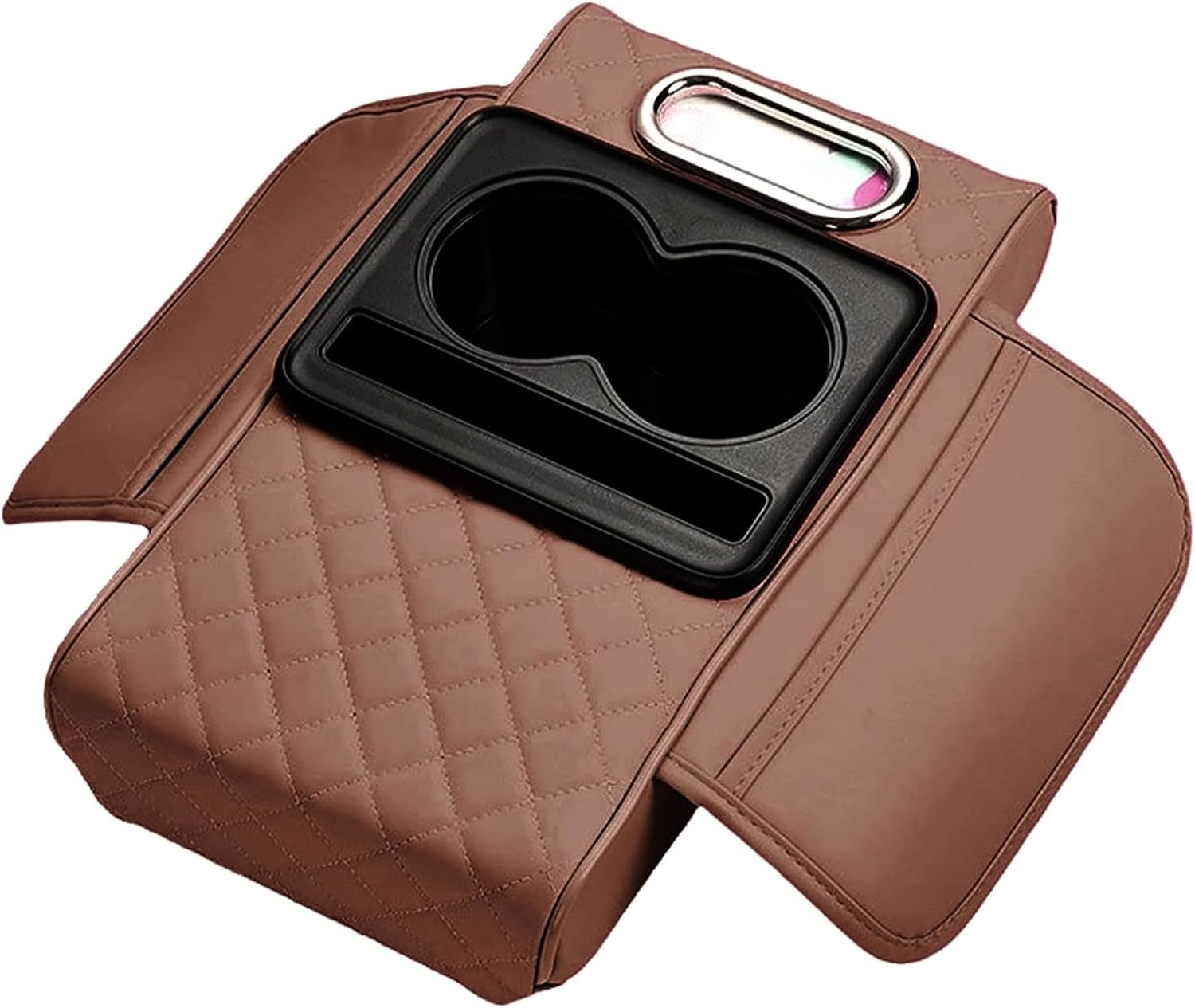KSERFSC Car Centre Console Armrest Cover for Hyundai Santa Fe (DM/TM/MX5) 2012-2026, Memory Foam Cushion Pad with Storage Organiser Comfortable Interior Accessories,Brown