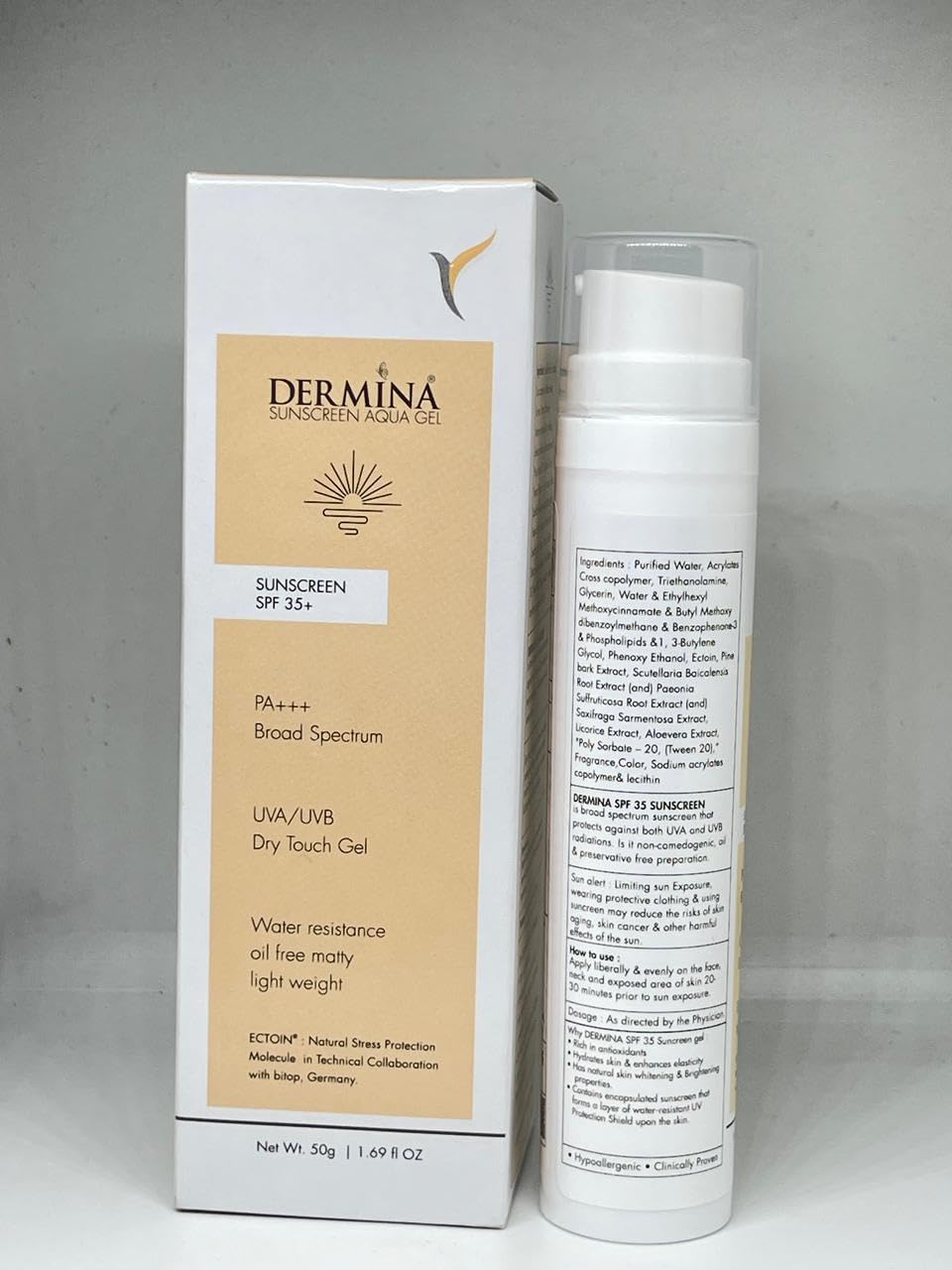 Sunscreen Aqua Gel SPF 35+ PA+++ Broad Spectrum UVA/UVB Dry Touch Gel Duel Protection Water Resistance Oil Free | Indore & Outdoor Sunscreen