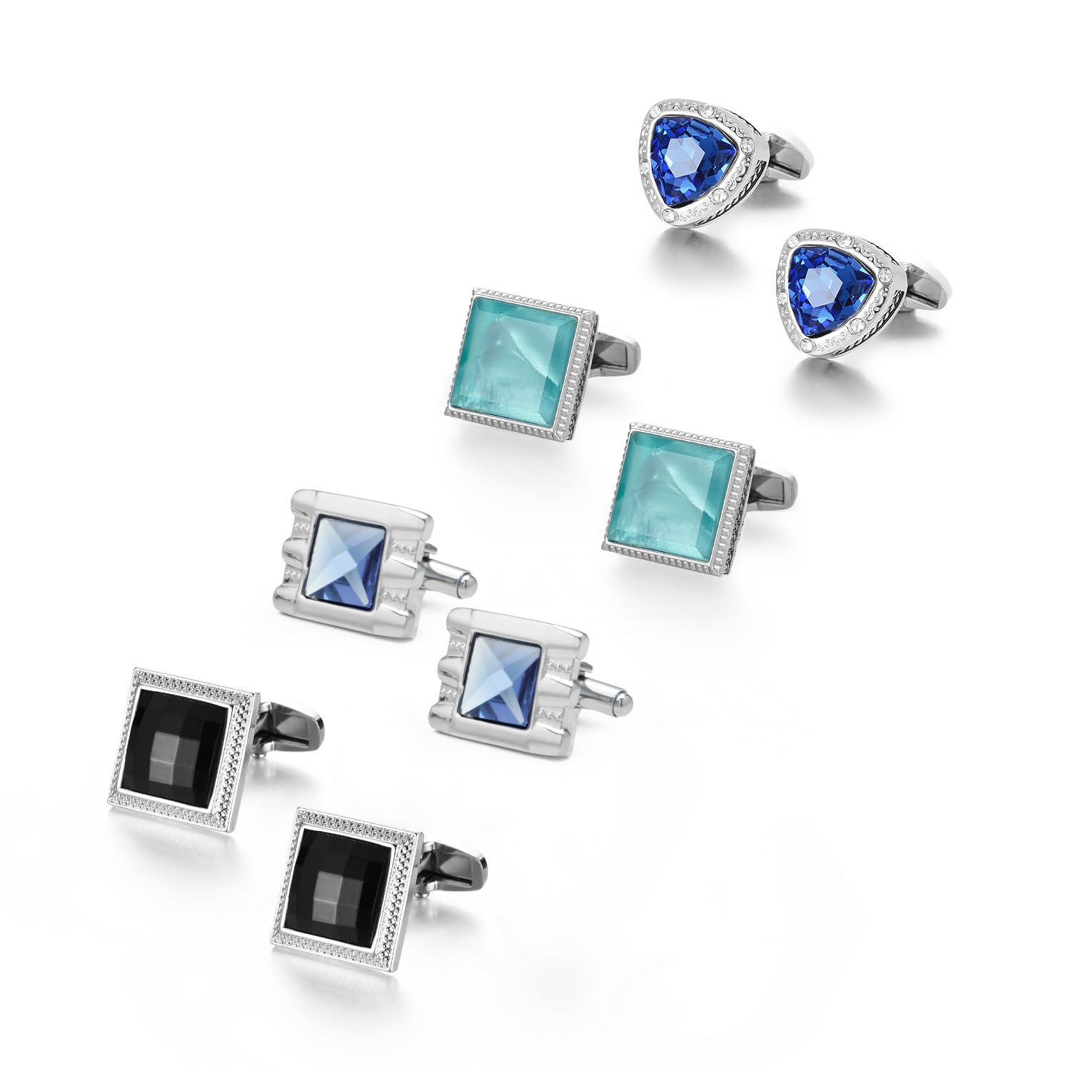 UJOY 4 Pairs Men's Cufflinks of Fashion and Simple Design with Luxury Gift Box for Men's Business Daily or Important Occasion