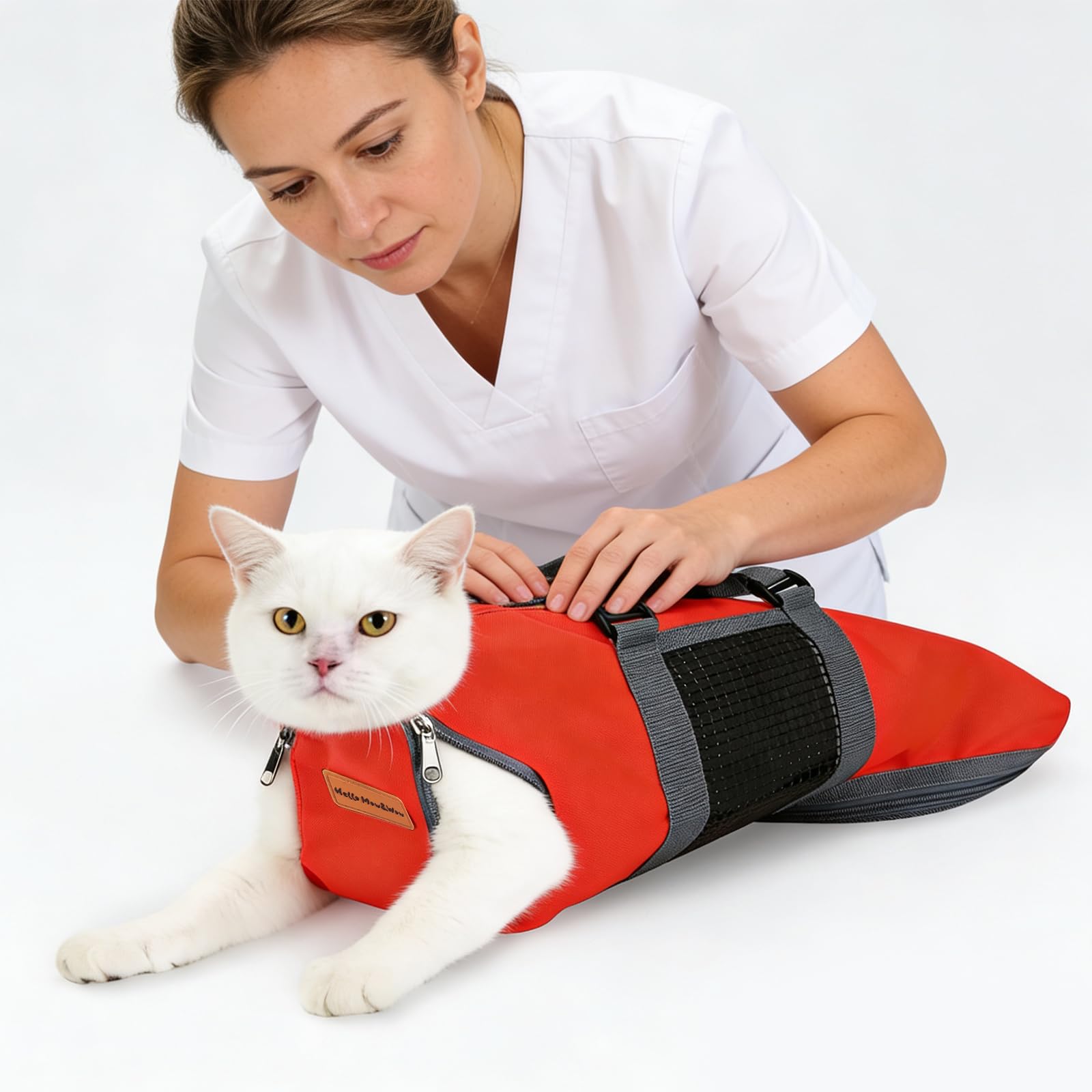 Cinf Cat Nail Clipping Cleaning Grooming Restraint Bag No Scratching Biting for Bathing Nail Trimming Injecting Examining(Pure Red,M)