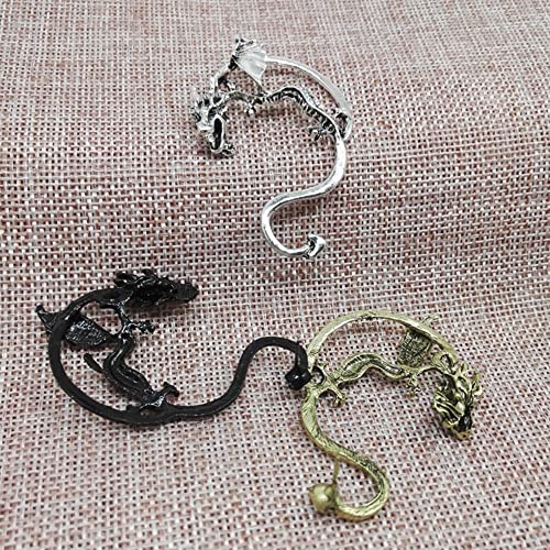 Cfish 3Pieces Halloween Christmas Retro Vintage Black Silver Bronze Punk Temptation Metal Dragon Bite Ear Cuff Clip Wrap Earring Personality Comfortable Not Allergic Earrings #TOP4
