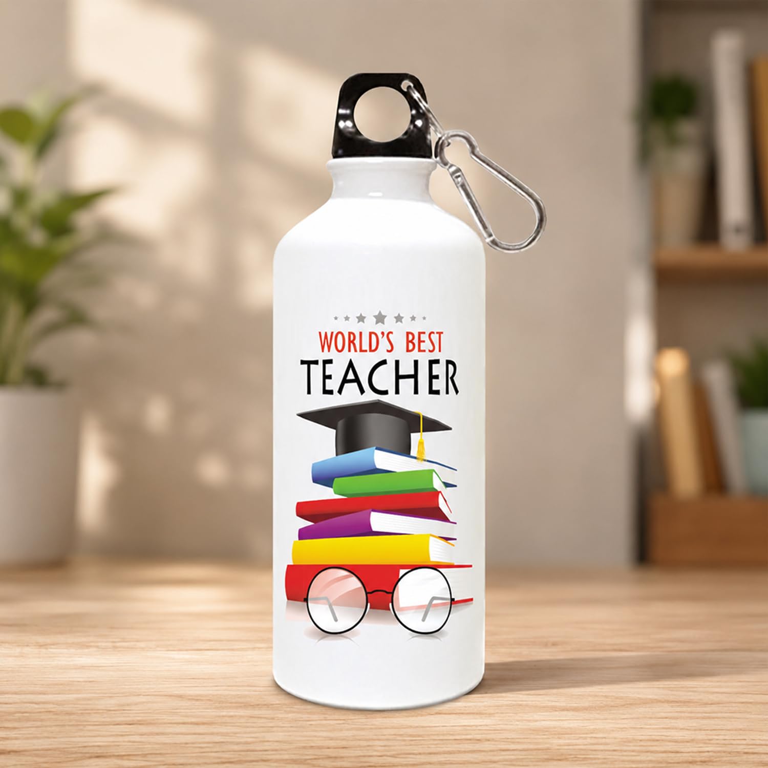 Teacher's Day Gift Stainless Steel Water Bottle - Gift for Teacher, Professor, Principal, Sir, Ma'am, World's Best Teacher Printed Leakproof Sipper Bottle with Carabiner, Flask for Office & School