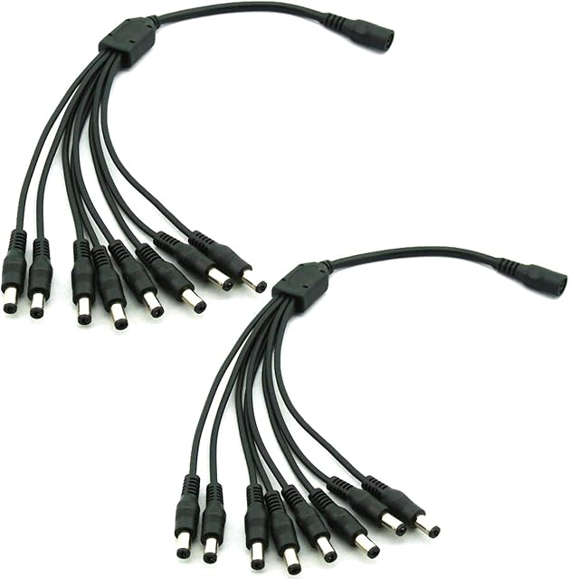 2-Pack 1 to 8 Way DC Power Splitter Cable, Plug 5.5mm x 2.1mm