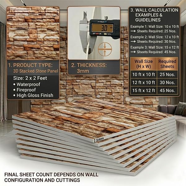 Image of OCEANSKY Brown Abstract Design Marble UV Panels, Pack of 16