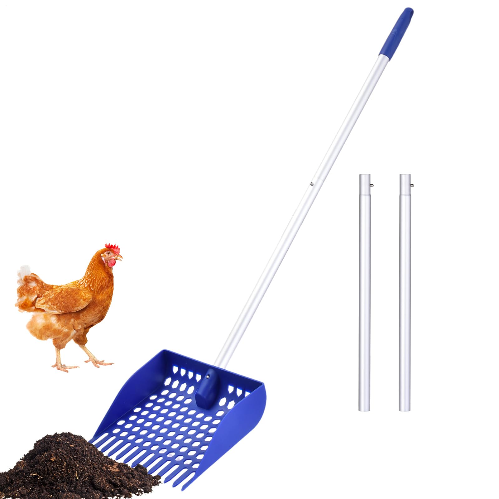 Chicken Coop Scooper - Chicken Litter Scoop Cleaning Tool, Long Handle Detachable Shovel for Stall Farm Animals Poultry Litter Cleaning Sand Sifting