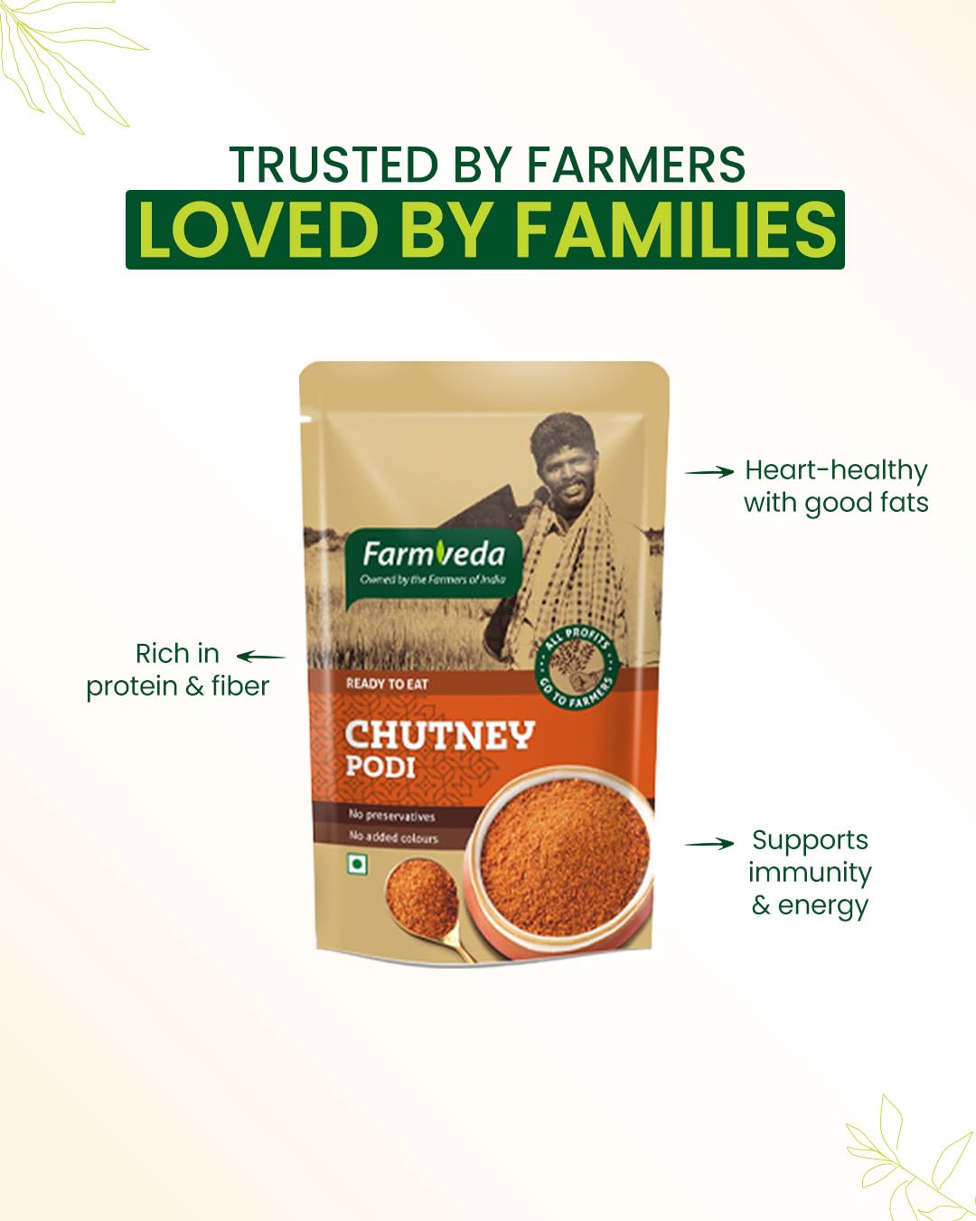 Farm Veda Chutney Podi | 100g (Pack of 4)| Authentic South Indian Spiced Powder | No Preservatives, No Added Colours | Perfect with Idli & Dosa | Ready-to-Eat | Farmer-Owned Brand - Image 4 thumbnail