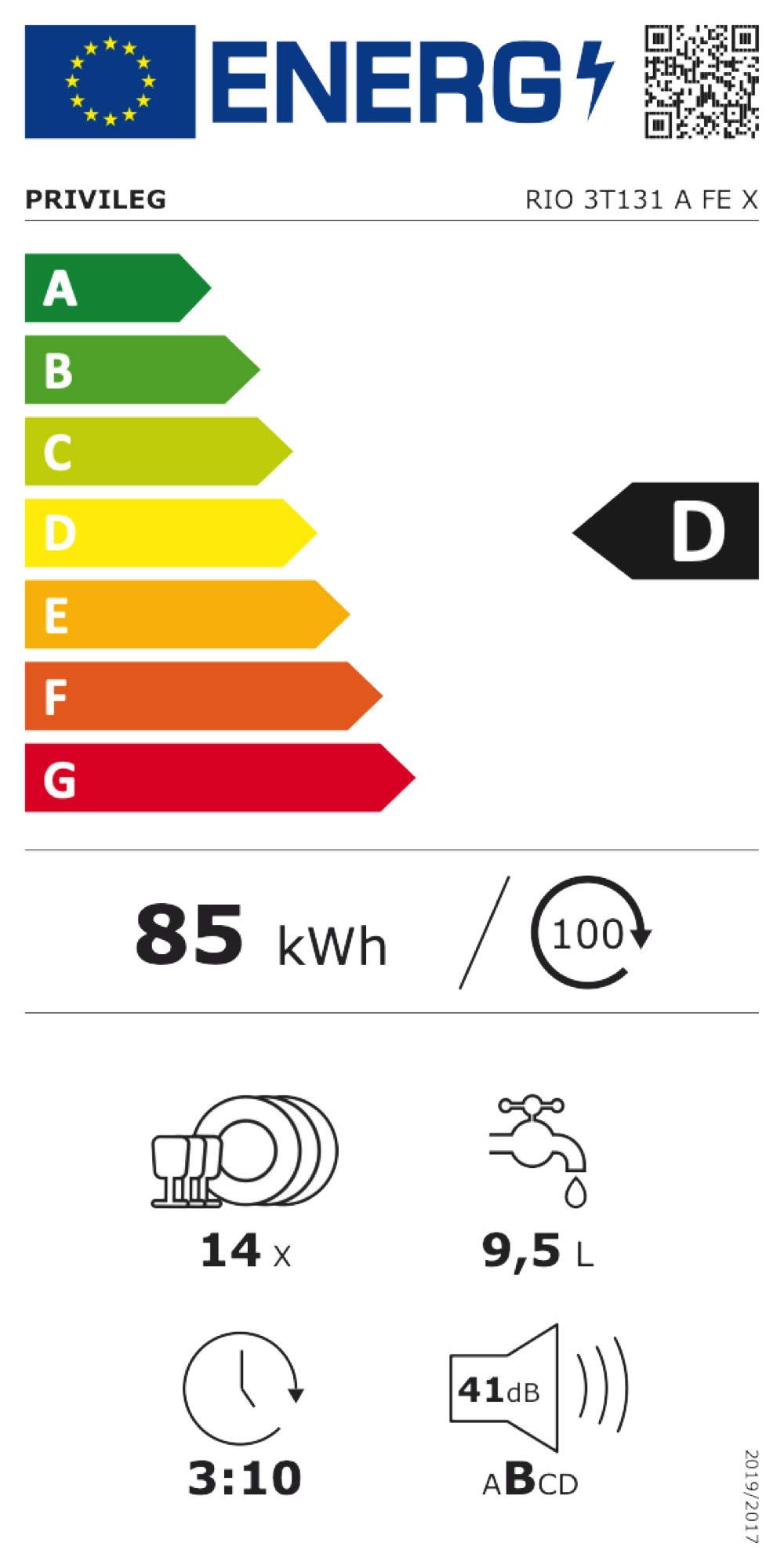Privileg RIO 3T131 A FE X Vollintegrierbarer Geschirrspüler 60 cm 14 Maßgedecke Fast&Clean 28' Auto Door Push&Go Multizone Startzeitvorwahl Vollwasserschutz Energieklasse D
