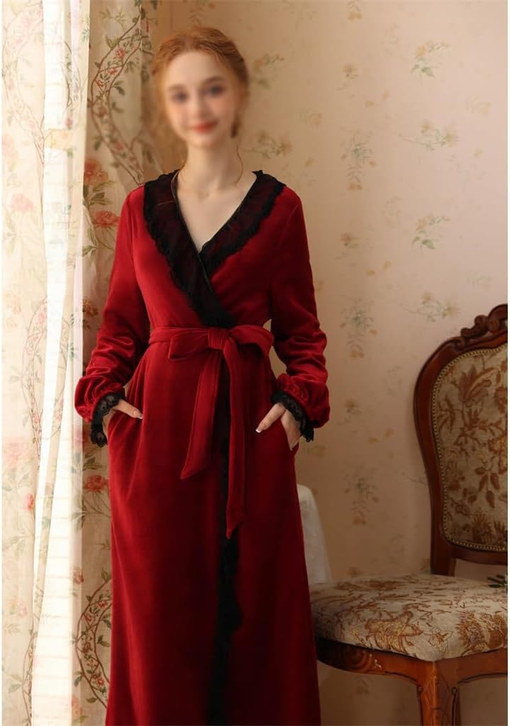 JSEIAJB Long Sleeved Long Flannel Pajamas Autumn and Winter Pajamas Coral Velvet Retro(Medium)