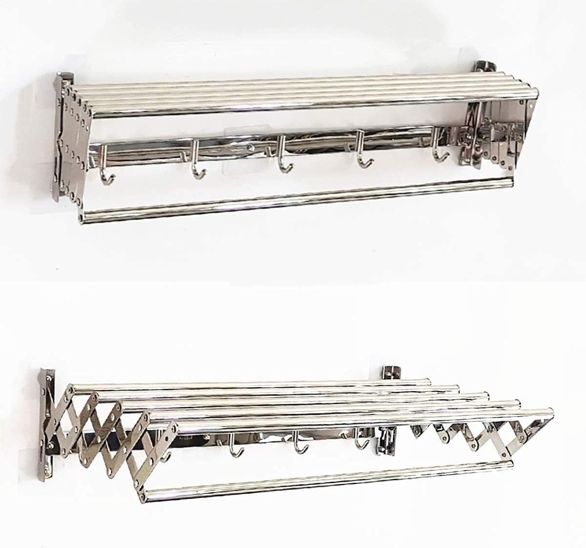 Telescopic Clothes Airer Towel Rack, Wall-Mounted Stainless Steel Folding Drying Rack with Hook for Bathroom, Balcony, Toilet(84cm)