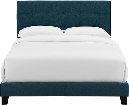 Miniatura 6 de Modway - Marco de cama matrimonial Amira tapizado de tela y copetudo, con cabecera en color azul