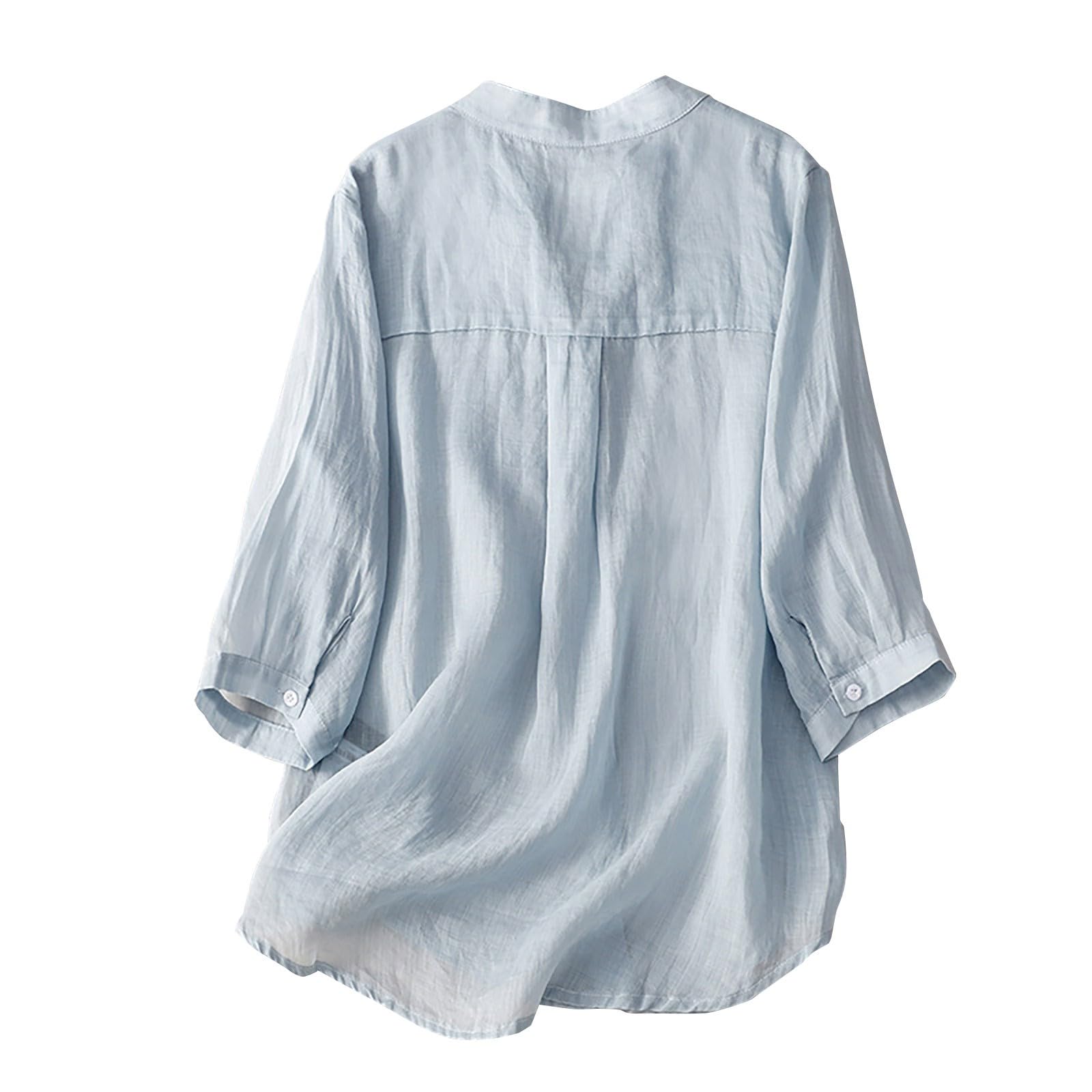 Camicia Donna Estiva di Lino e Cotone Manica Corta Camicie Elegante Curvy con Scollo a V/Rotondo Casual Tops Boho da Spiaggia Camicia in Lino Donna Nero/Bianco/Grigio/Blu Navy
