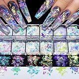 12 Grids Nail Sequins Holographic Glitters Chunky Iridescent Flakes Colorful Colorful Fluorescent Gl