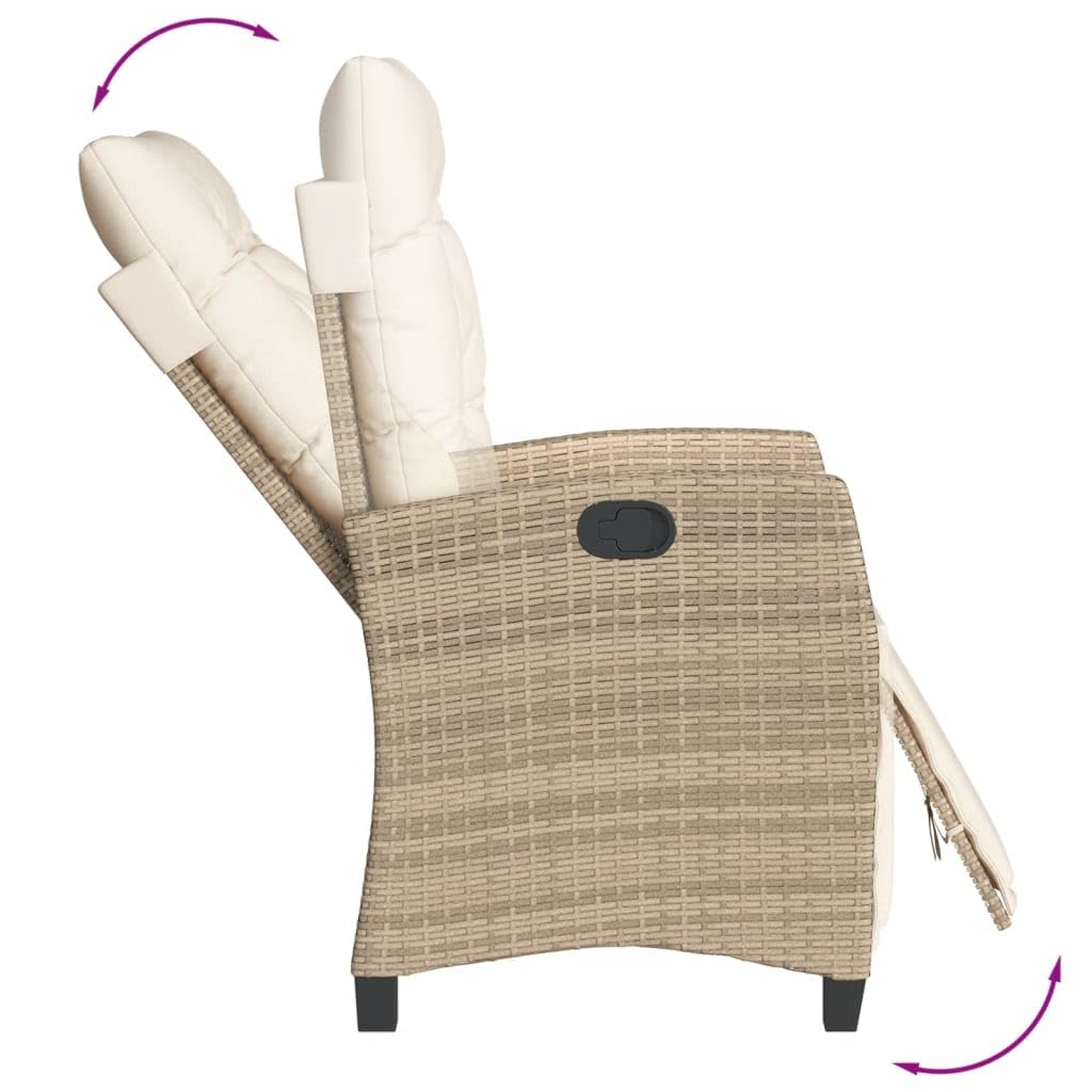 vidaXL Sillón Reclinable de Jardín con Reposapiés, Silla con Respaldo, Asiento Exterior, Sillón Descanso para Terraza Patio, Ratán PE Beige