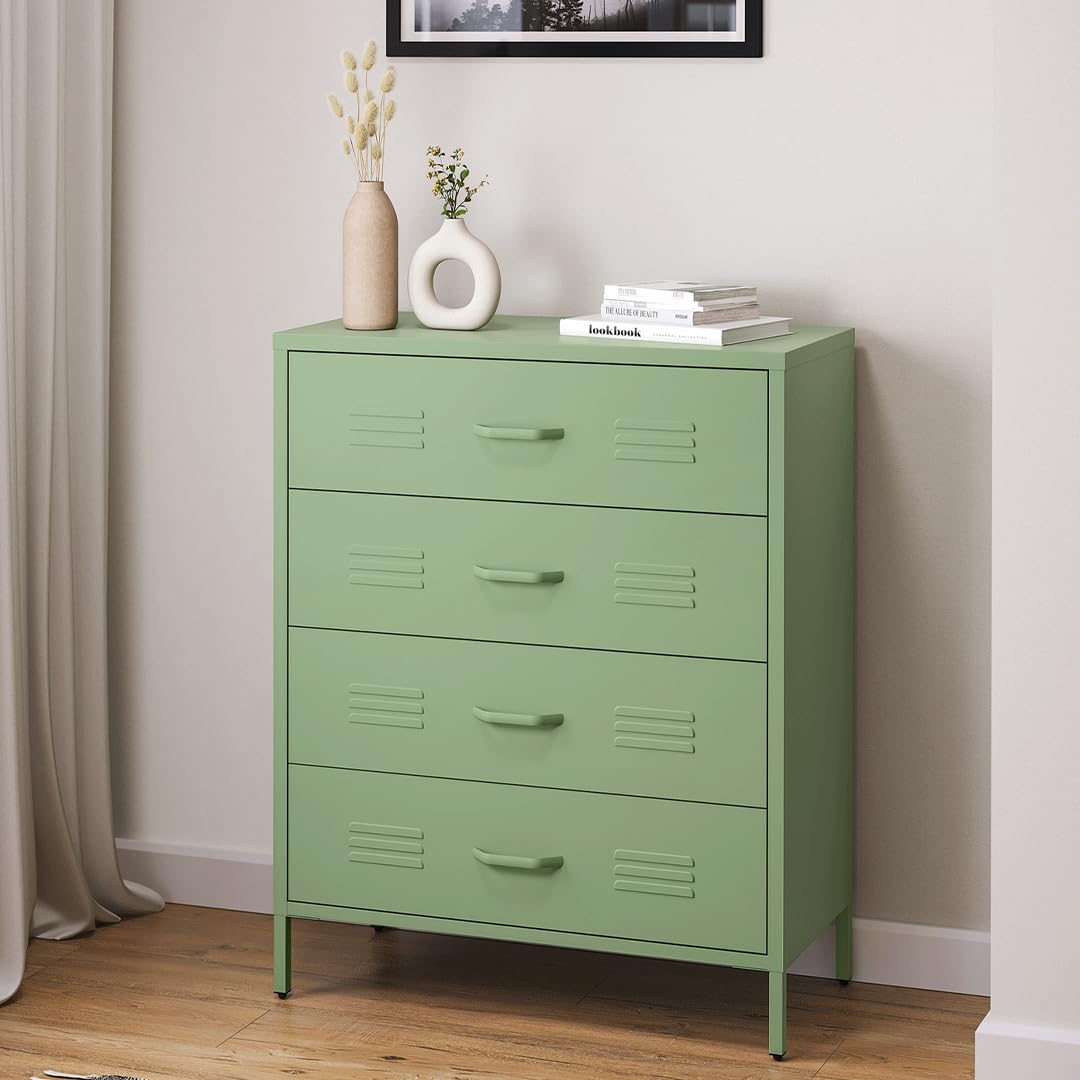 skølm Atria Metall Kommode – Sideboard mit 4 Schubladen – Metallschrank in Mintgrün – Mehrzweckschrank 100x80x40 cm (HxBxT) – Aufbewahrungsschrank/Flurschrank/Schubladenschrank/Industrial Highboard