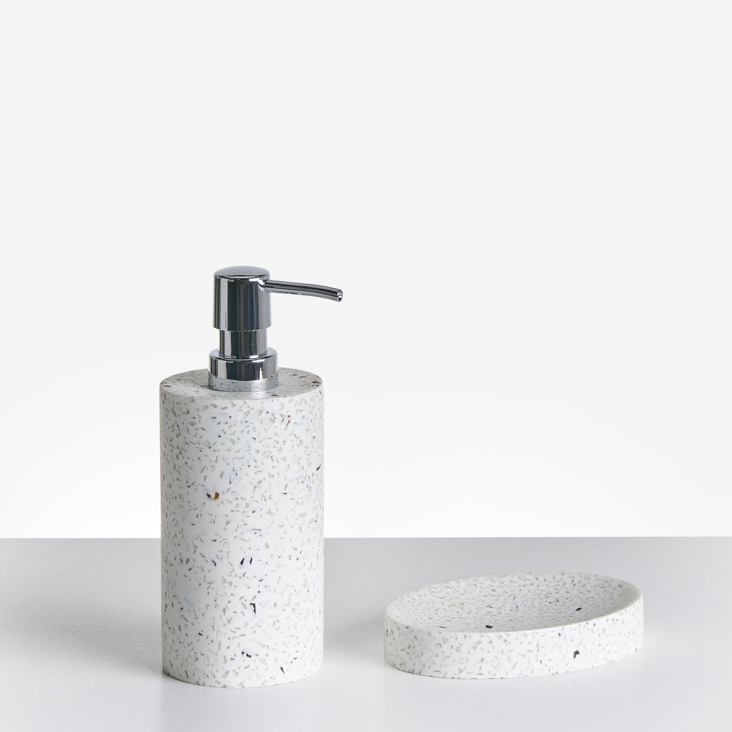 Badaccessoires Set 5-teilig Kunstharz weiß Terrazzo Optik Badausstattung Perene
