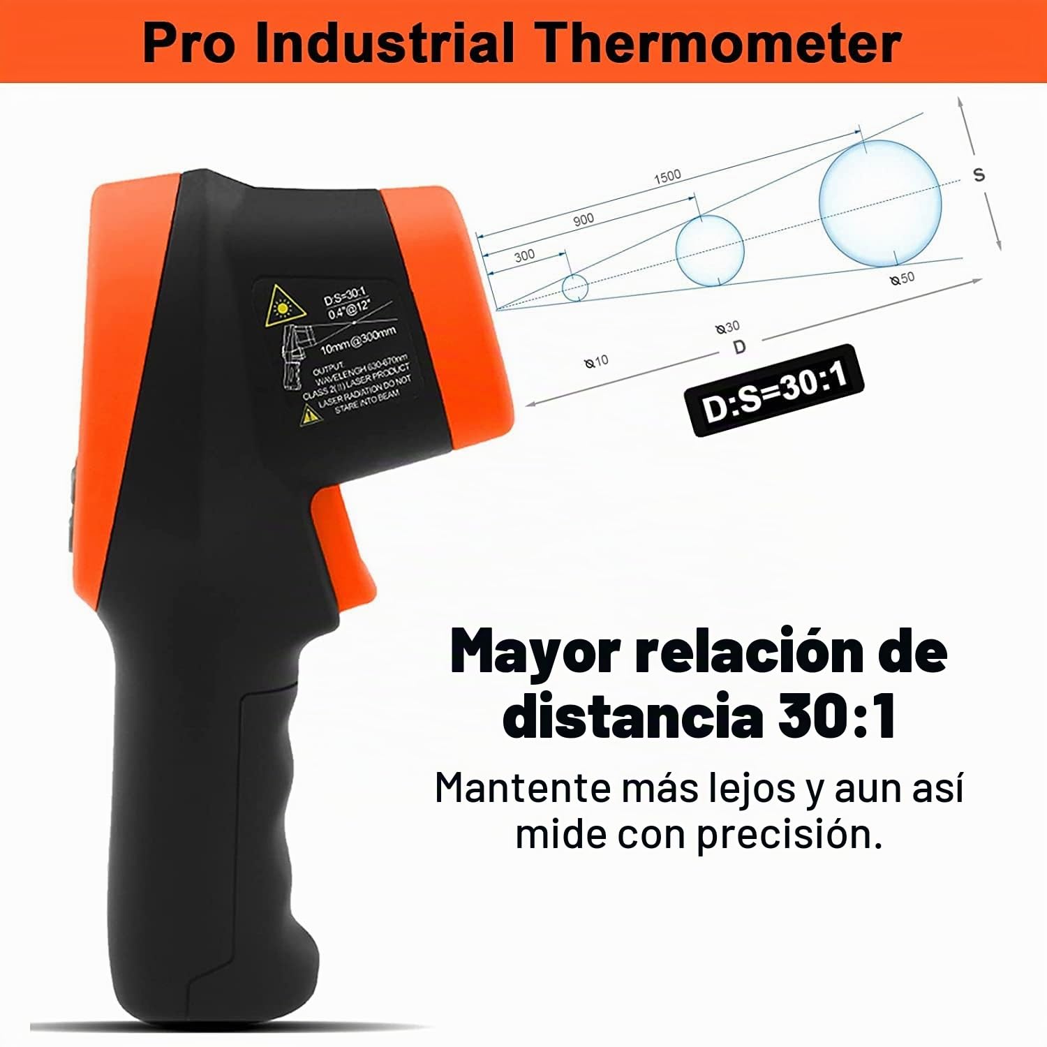 Termómetro Digital Infrarrojo -50℃~1500℃, Kethvoz Pistola Temperatura Laser Sin Contacto Industrial con Emisividad Ajustable, D:S=30:1, para Cocina/Horno/Coche/Moto, Termometro Láser Dual Preciso
