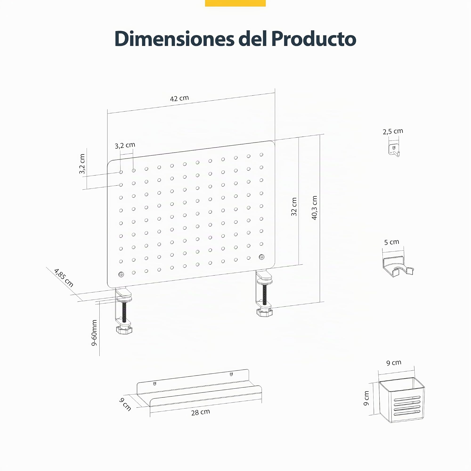 StarTech Tablero Perforado Acero con Abrazadera de Sobremesa 42x32cm Negro
