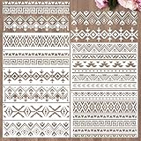 Sistink Reusable Aztec Stencils for Painting - 8 Pcs Tribal Stencils for Crafts Reusable, Boho Corner Stencil for Painting, DIY Aztec Templates on Wood Cabinets Wall Decor