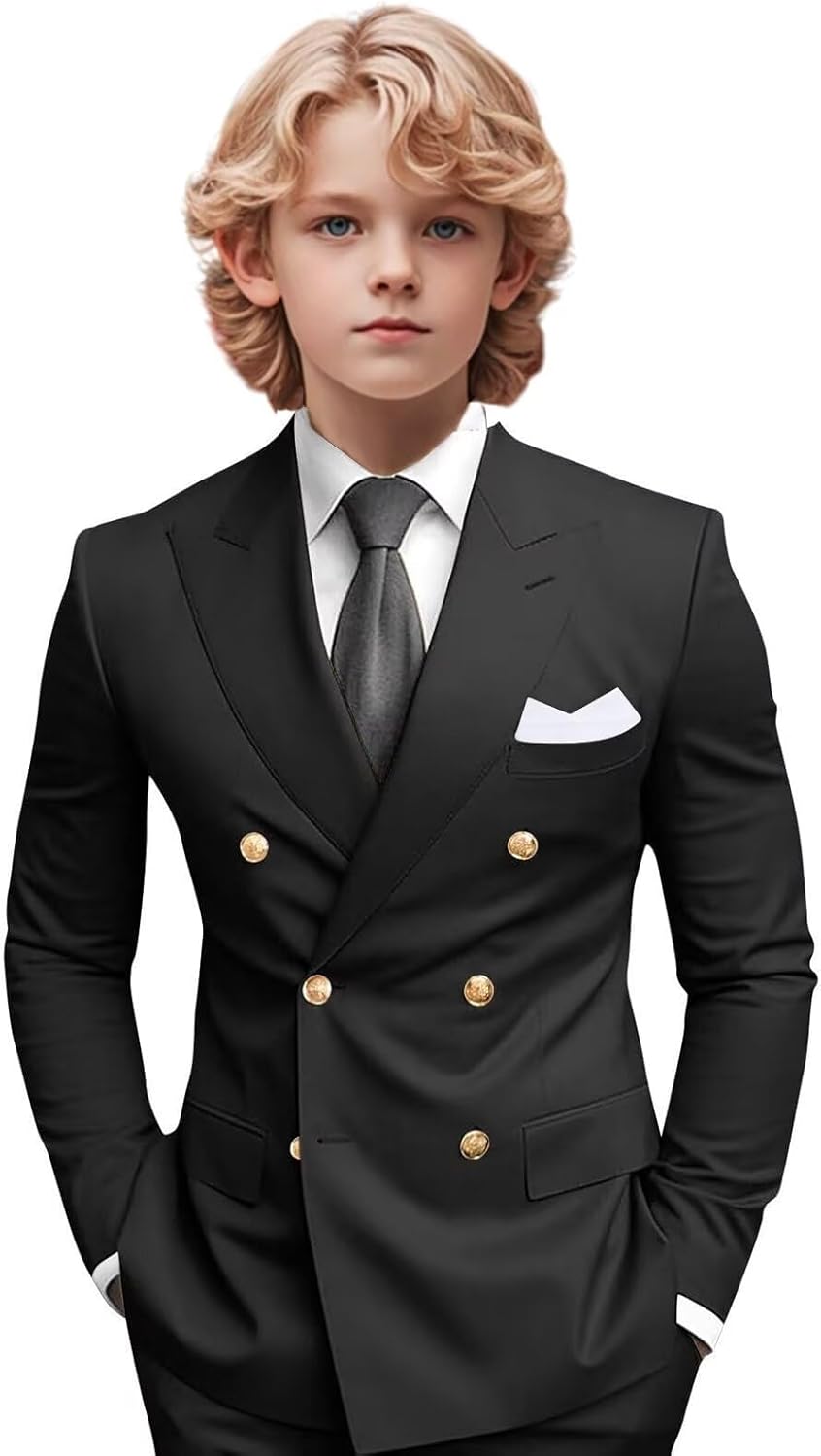 Boys Suit 3 Piece Double Breasted Ring Bearer Formal Suits Kids Wedding Tuxedo Outfit for Party Prom Suit