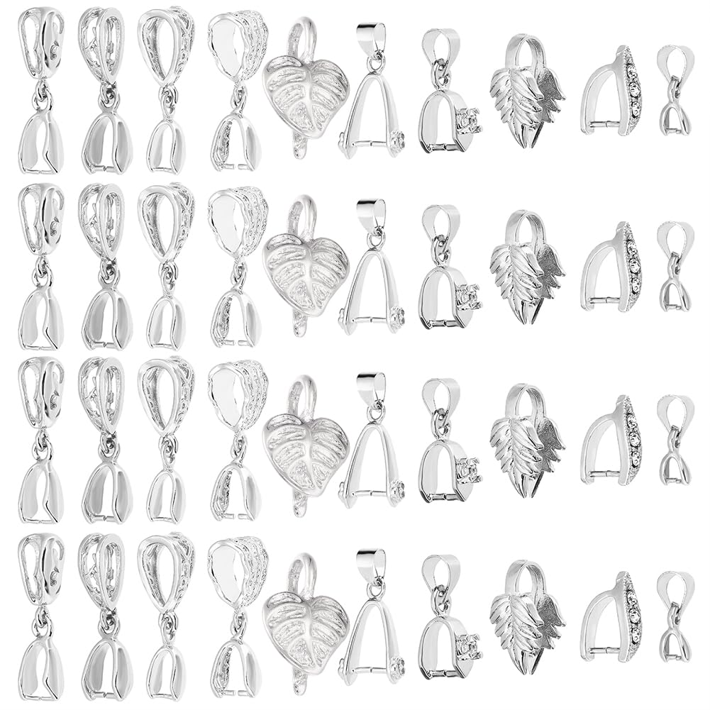 PH PandaHall 10 Styles Brass Pinch Bails, 60pcs Platinum Pendant Bails Ice Pick Pinch Clip Bail Clasp Dangle Charm Clasp for Necklace Jewelry DIY Craft Making, Pin: 0.8~1mm