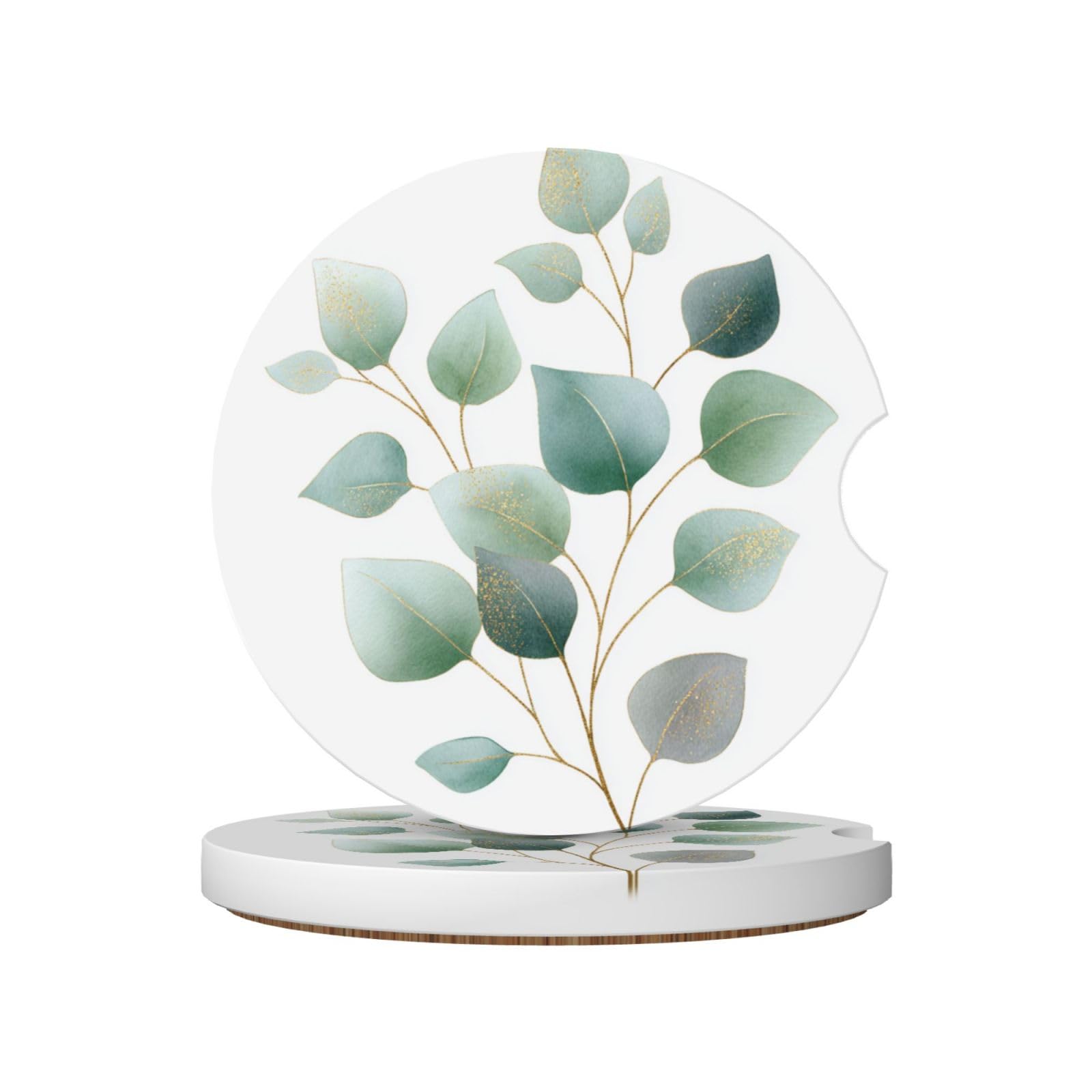 Watercolor Green Botanical Branch Eucalyptus Ceramic Coasters,2pcs